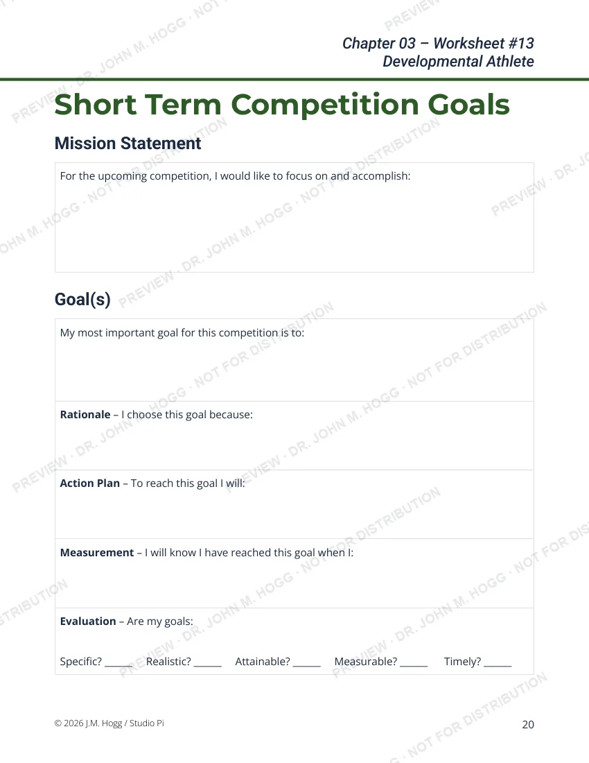 Sample page: A worksheet marked for the developmental athlete